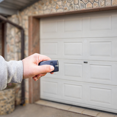 Albuquerque security key fob pointing to a garage door